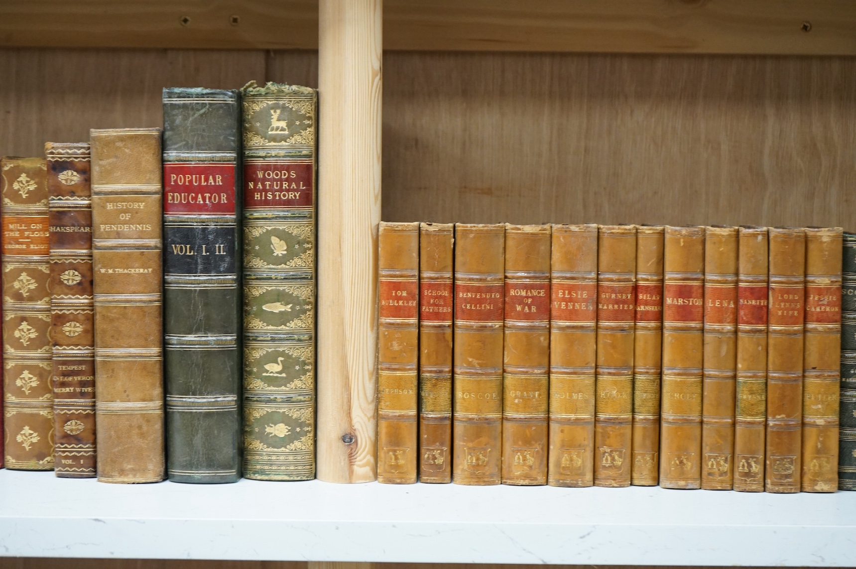 A collection of approximately seventy 19th century and later mixed leather bound books to include Charles Dickens and Rudyard Kipling. Condition - fair to good